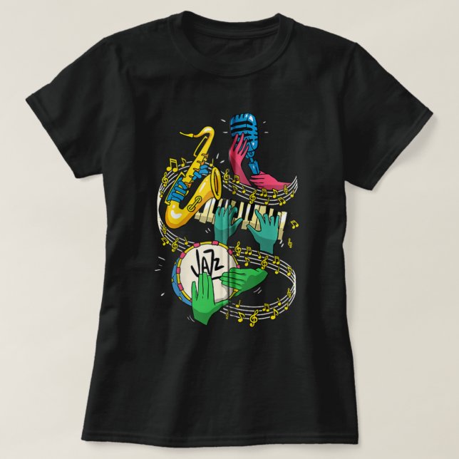 Jazz Hands Saxophone Player Music Lover Singer Zip T-Shirt (Design Front)