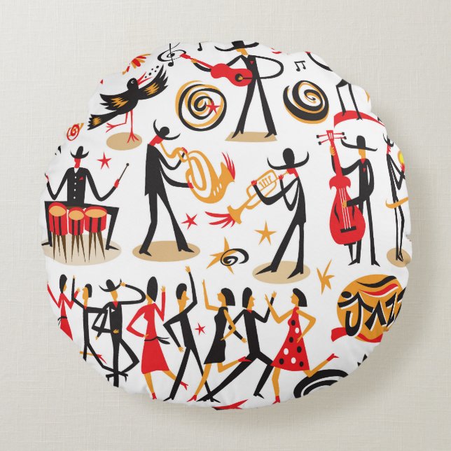 Jazz Icons Set: White Background Isolated Round Cushion (Front)