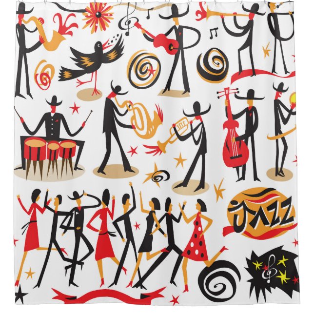 Jazz Icons Set: White Background Isolated Shower Curtain (Front)