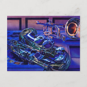"Jazz In Blues" Musical Instruments Watercolor Postcard