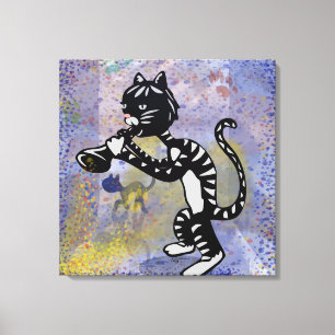 Jazz Kitty Wrapped Canvas Print