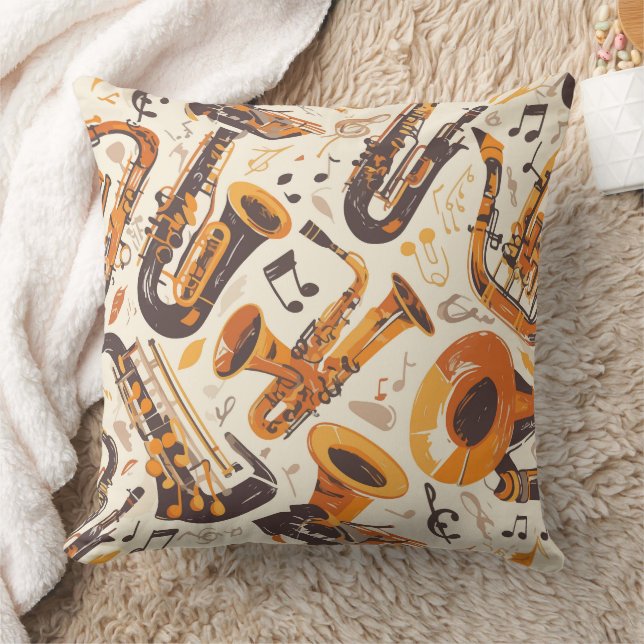 Jazz Melody - Saxophone Musical Pattern Cushion (Blanket)