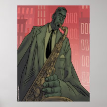Jazz Midnight saxophone player poster