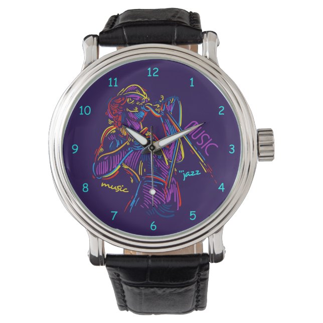 Jazz Music Abstract Neon Drawing Watch (Front)