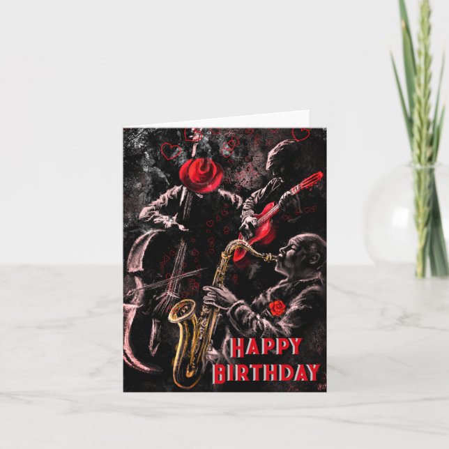 Jazz Music Band Birthday Card - Customisable (Front)