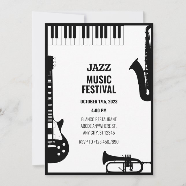Jazz music instruments festival invitation (Front)