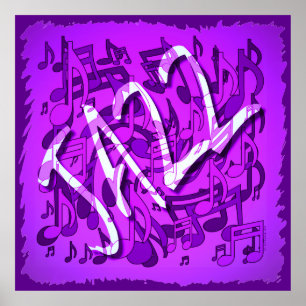 Jazz Music Notes Violet Purple Musical Pattern Art Poster