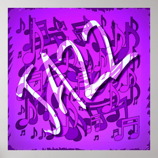 Jazz Music Pattern Dancing Swirling Notes Violet Poster (Front)