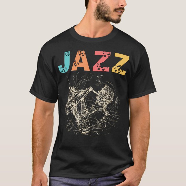 Jazz Music Saxophone Concert Trumpet Piano Orchest T-Shirt (Front)
