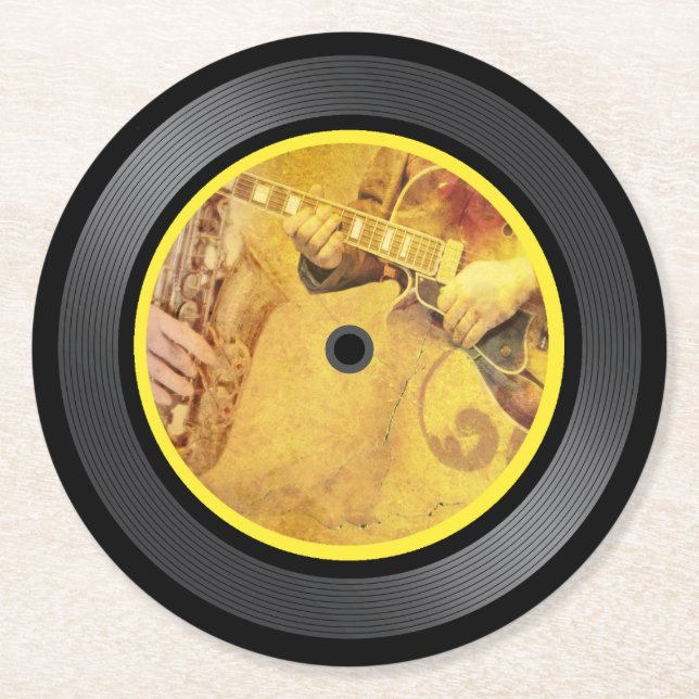 Jazz Music Vinyl Record Round Paper Coaster (Front)