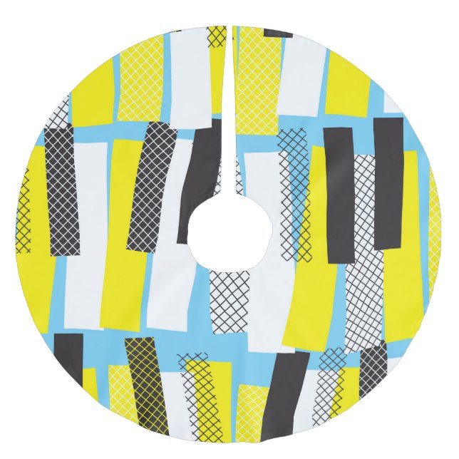 Jazz music, yellow blue geometric pattern. brushed polyester tree skirt (Front)