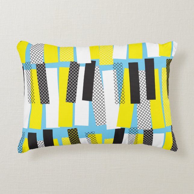 Jazz music, yellow blue geometric pattern. decorative cushion (Front)