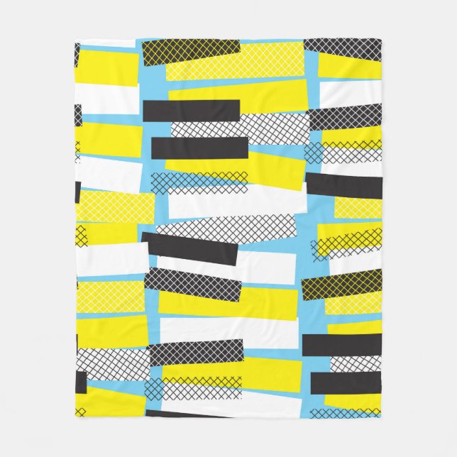 Jazz music, yellow blue geometric pattern. fleece blanket (Front)