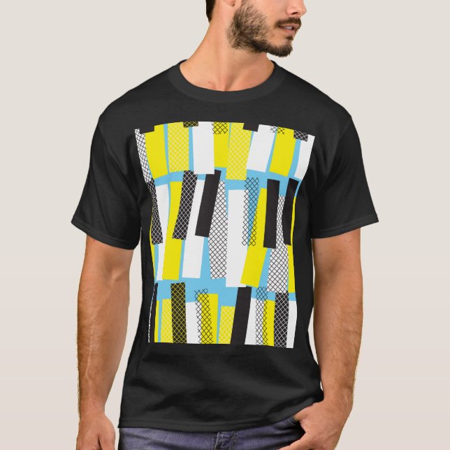 Jazz music, yellow blue geometric pattern. T-Shirt (Front)