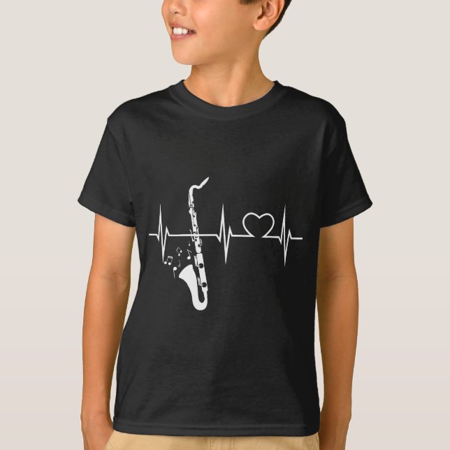 Jazz Musician Music Gifts Heartbeat Bass Clarinet T-Shirt (Front)