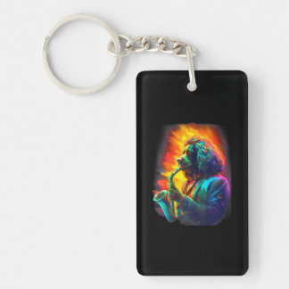 Jazz Musician Newfoundland Dog Saxophone Key Ring
