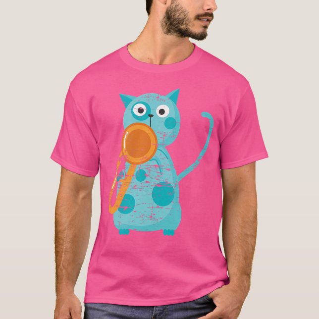 Jazz Musician Trumpeter Cat Animal Trumpet T-Shirt (Front)