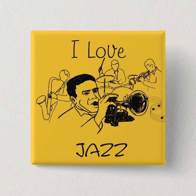 JAZZ musician with trumpet and musical notes 15 Cm Square Badge (Front)