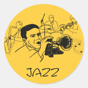 JAZZ musician with trumpet and musical notes Classic Round Sticker