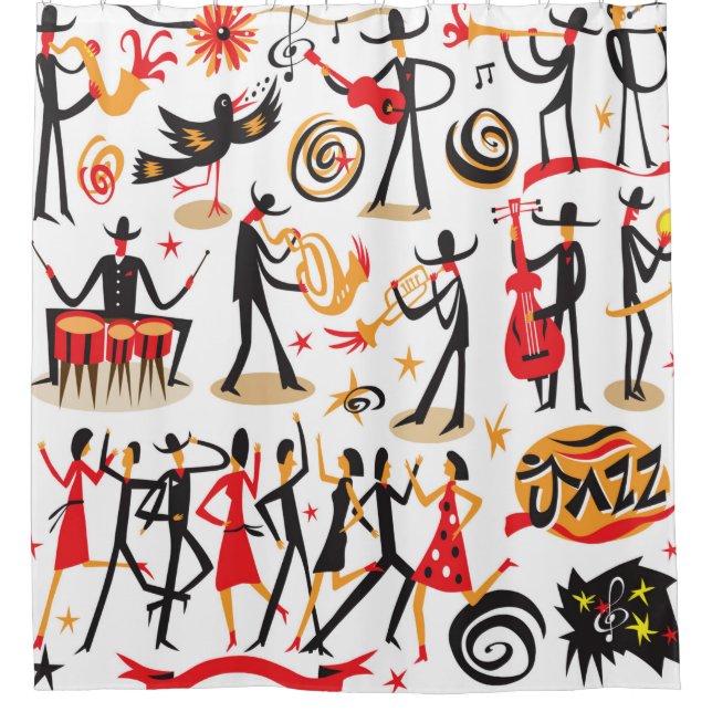 jazz musicians - icons set . Isolated on white bac Shower Curtain (Front)