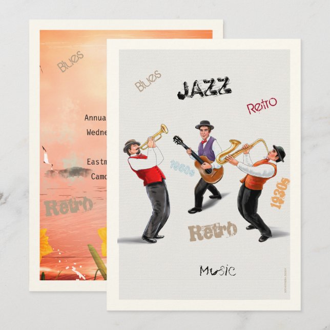 Jazz Musicians Retro Music Blues Party ART Paint Invitation (Front/Back)