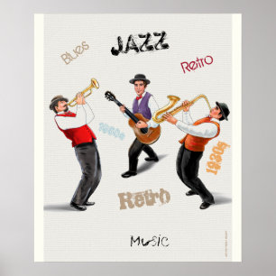 Jazz Musicians Retro Music Blues Vintage ART Paint Poster