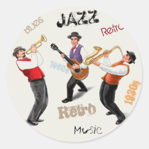 Jazz Musicians Retro Music Vintage Illustration Classic Round Sticker
