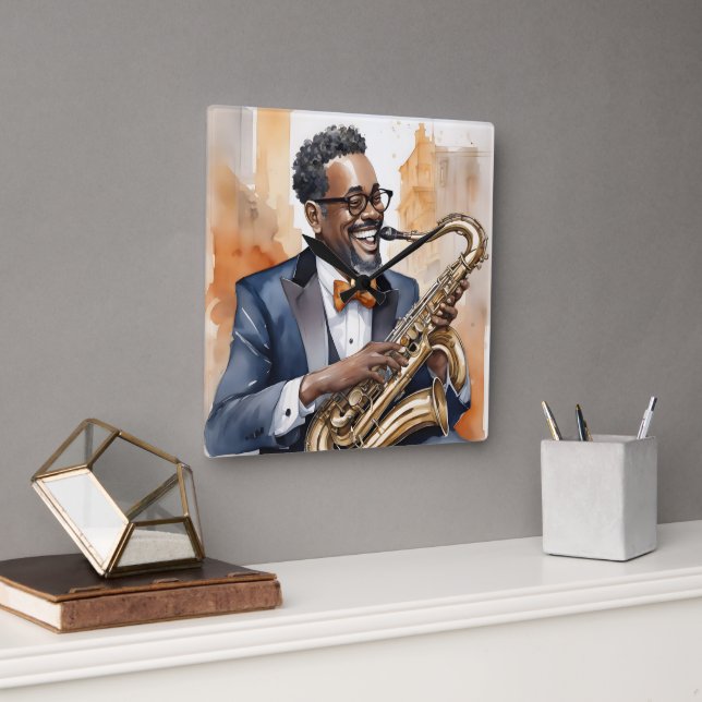 jazz musicians square wall clock (Office)