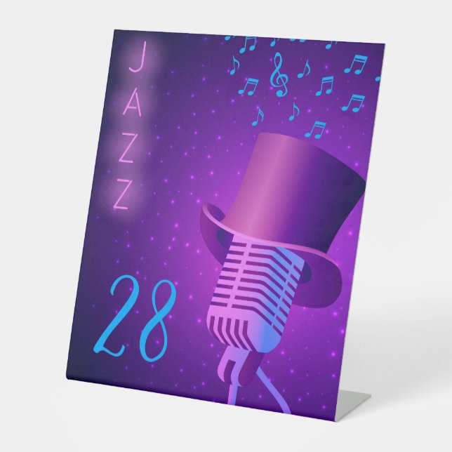 Jazz Night Club Table Number Customisable  Pedestal Sign (Front)