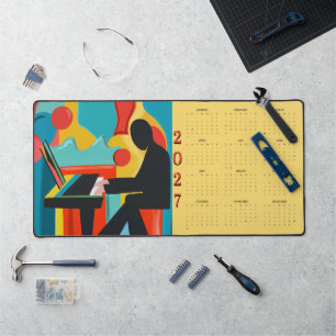 Jazz Pianist Oil Painting Art 2027 Calendar Desk Mat
