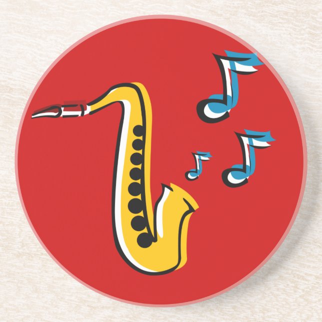 Jazz Saxophone with Notes Sandstone Coaster (Front)