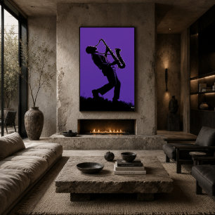 Jazz Saxophonist Poster – Black Silhouette on Purp