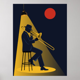 Jazz Trombone Player Print Mid-Century
