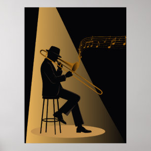 Jazz Trombone Player Silhouette Jazz Club Poster