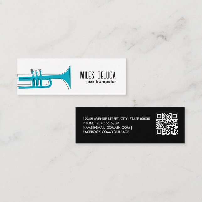 Jazz Trumpet Musician Teacher Qr Code Mini Business Card (Front/Back)