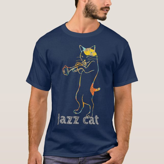 Jazz Trumpet Playing Kitty Cat  Cool Jazz Cat T-Shirt (Front)