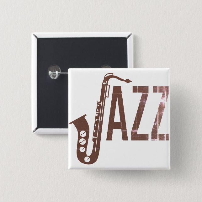 Jazz Typography Sax 15 Cm Square Badge (Front & Back)