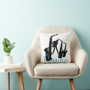 Jazzman Black Saxophonist Jazz Session SqP Cushion