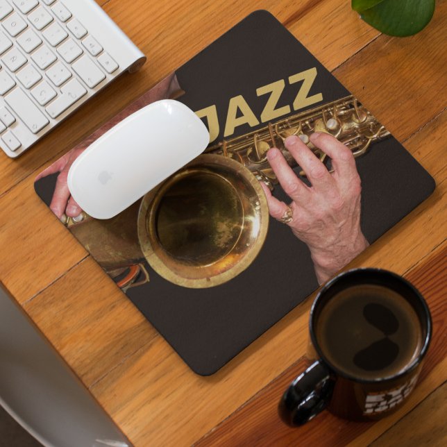 Jazzman Playing Gold Saxophone Mouse Mat (In Situ)