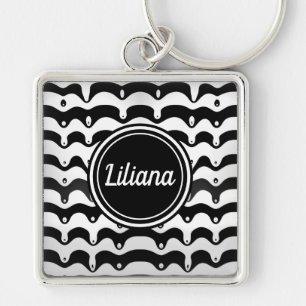 Jazzy Black and White Melting Zebra Stripes Key Ring