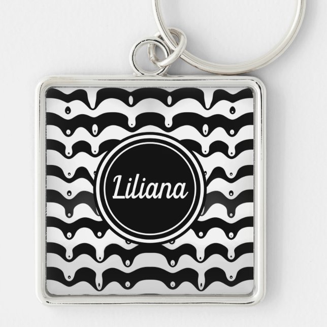 Jazzy Black and White Melting Zebra Stripes Key Ring (Front)
