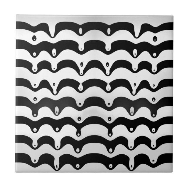 Jazzy Black and White Melting Zebra Stripes Tile (Front)
