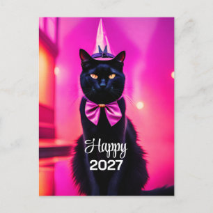 Jazzy black cat 2027 wishes postcard