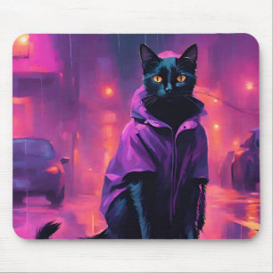 Jazzy black cat in purples mouse mat