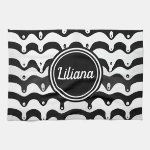 Jazzy Black & White Melting Zebra Stripes Tea Towel