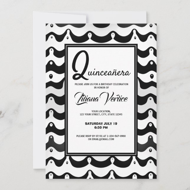 Jazzy Black & White Wavy Zebra Stripes Invitation (Front)