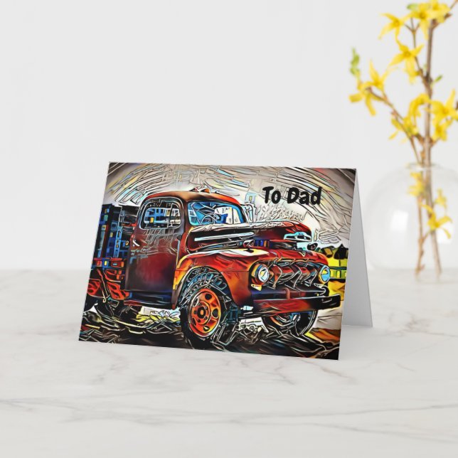 Jazzy Classic Funky Truck Father's Day Card (Yellow Flower)