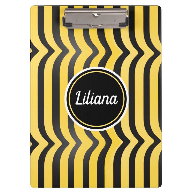 Jazzy Cute Black and Yellow Striped Bumblebee Clipboard (Front)
