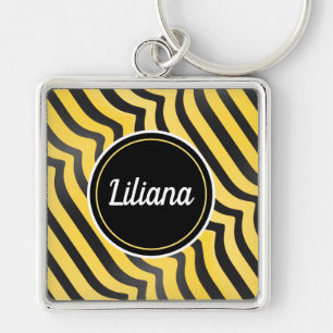 Jazzy Cute Black and Yellow Striped Bumblebee Key Ring
