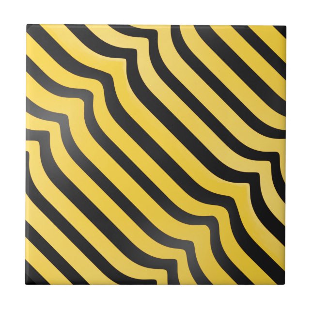Jazzy Cute Black and Yellow Striped Bumblebee Tile (Front)